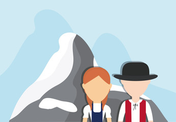 swiss alps and couple icon over blue background colorful design vector illustration