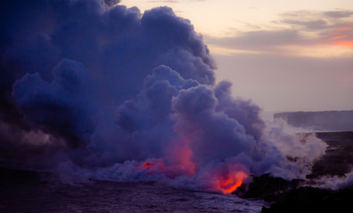 Fototapeta na wymiar Lava steam in Hawaii