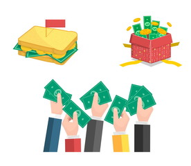 Flat illustrations set, money giving and sharing.