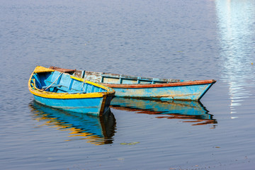 Fototapeta na wymiar Boats on the Phewa Lake, Pokhara, Nepal