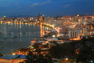 landscape and landmark river and pattaya city Thailand on twilight background