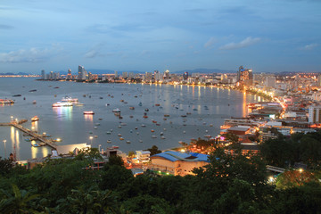 landscape river and pattaya city Thailand on twilight background