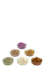 Ancient minerals - Clay of several colorsclay powder and mud mask for spa, beauty concept on white