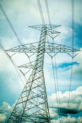 High-voltage power lines in rice fields