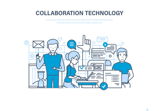 Collaboration technology. Cooperation, partnerships, teamwork, sales, research and marketing.