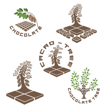 an illustration consisting of five images of a chocolate tree in the form of a symbol