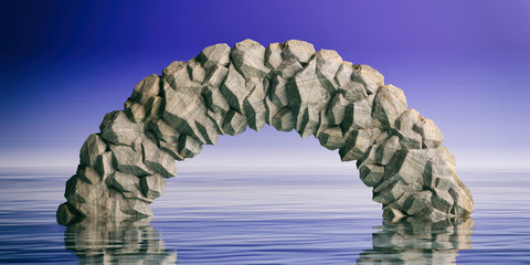 Rocks on blue sea and sky background. 3d illustration