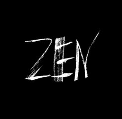 Zen. Ink hand drawn lettering. Grunge vector calligraphy on black