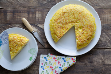 Aerial flat potato tortilla.