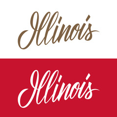 Handwritten U.S. state name Illinois. Calligraphic element for your design. Vector illustration.