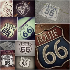 Tableaux ronds sur aluminium Route 66 Anciens panneaux de la Route 66.