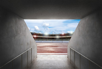 tunnel in stadium with running track © phonlamaiphoto