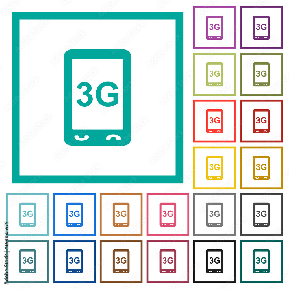 Poster third generation mobile connection speed flat color icons with quadrant frames