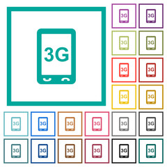 Third generation mobile connection speed flat color icons with quadrant frames