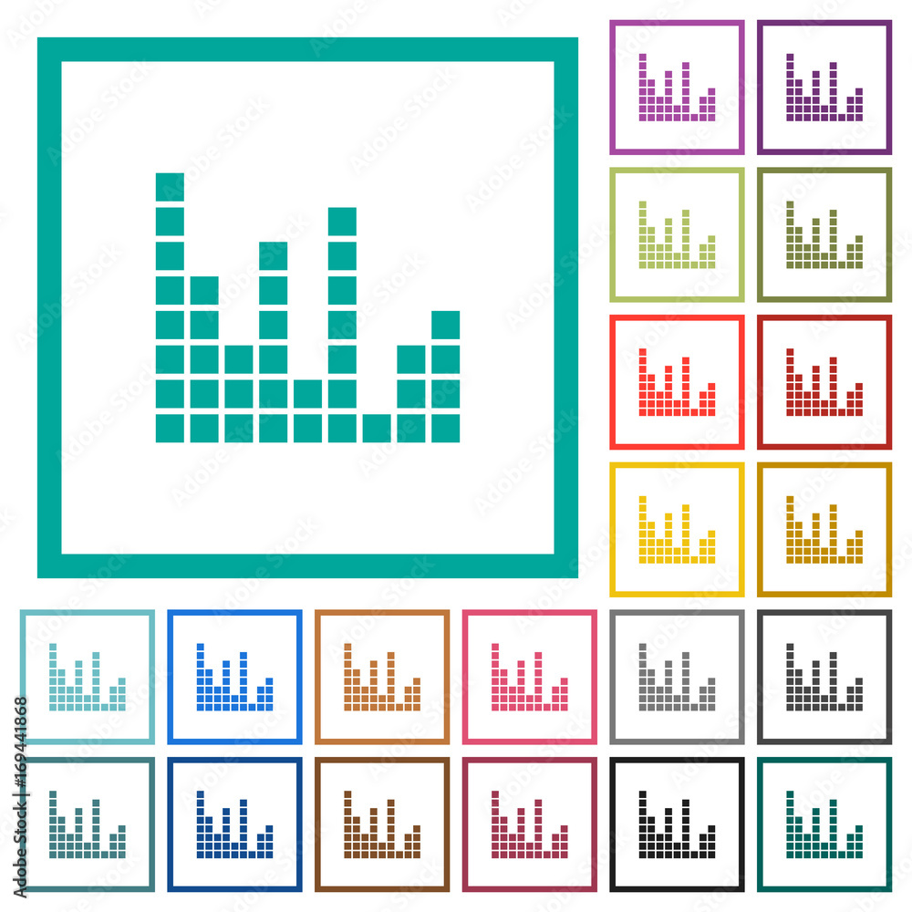 Poster sound bars flat color icons with quadrant frames