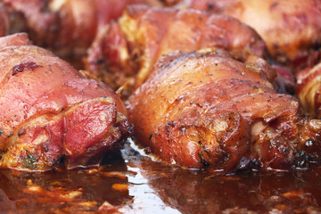 Cooked pork leg meat close-up