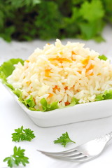 Rice with fried vegetables as a garnish
