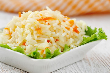 Rice with fried vegetables as a garnish
