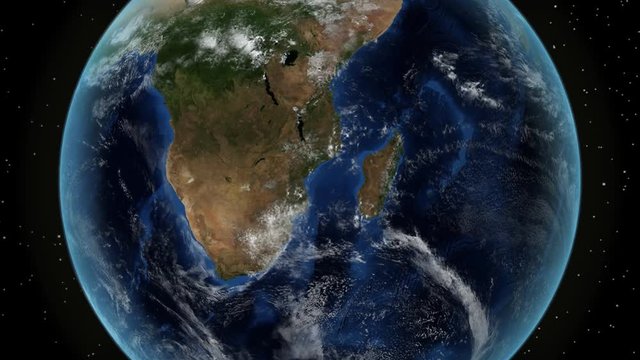 Namibia. 3D Earth in space - zoom in on Namibia outlined. Star sky background