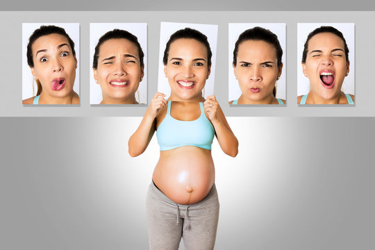Pregnant woman with mood changes of motherhood