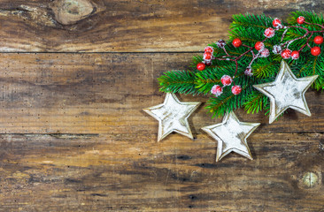 Christmas background with fir tree and stars decoration