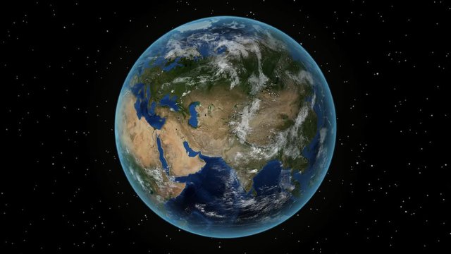 Netherlands. 3D Earth in space - zoom in on Netherlands outlined. Star sky background