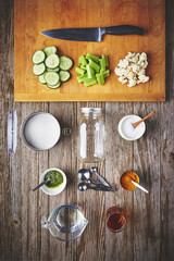 canning vegetables on a kitchen table