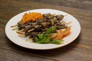 Chicken giblets grilled with herbs on a plate