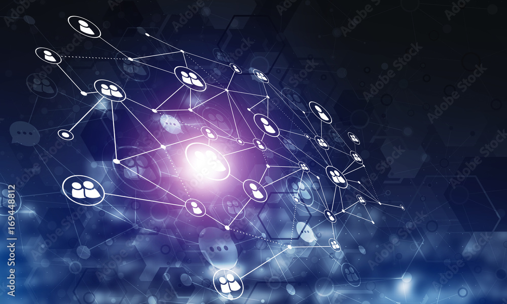Poster modern wireless technologies as means of communucation and networking on dark background