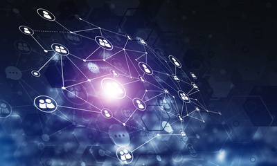 Modern wireless technologies as means of communucation and networking on dark background