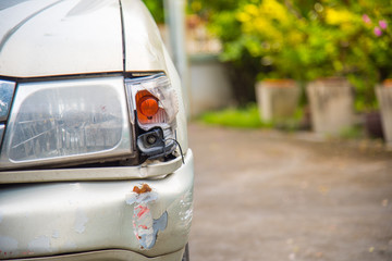 Broken headlight by car accident at highway. Nobody injured. Insurance claim for car accident.