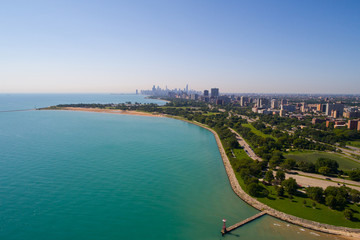 Drone aerial image Chicago beach lake michigan © Felix Mizioznikov