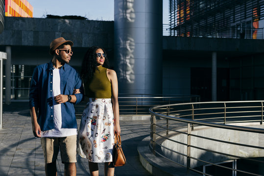 Couple walking in city