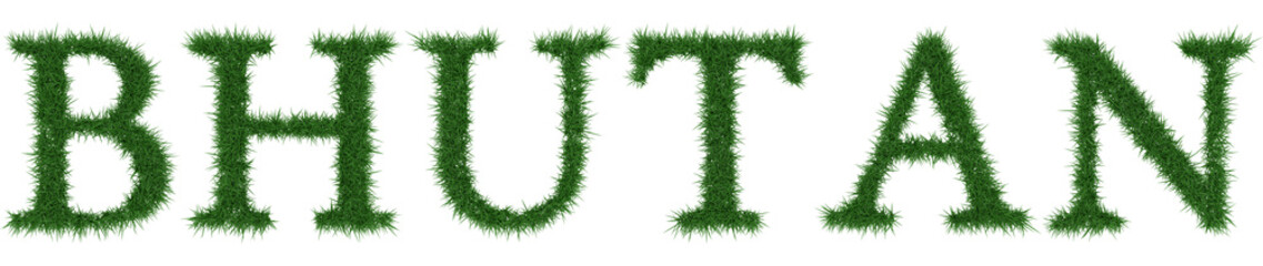 Bhutan - 3D rendering fresh Grass letters isolated on whhite background.