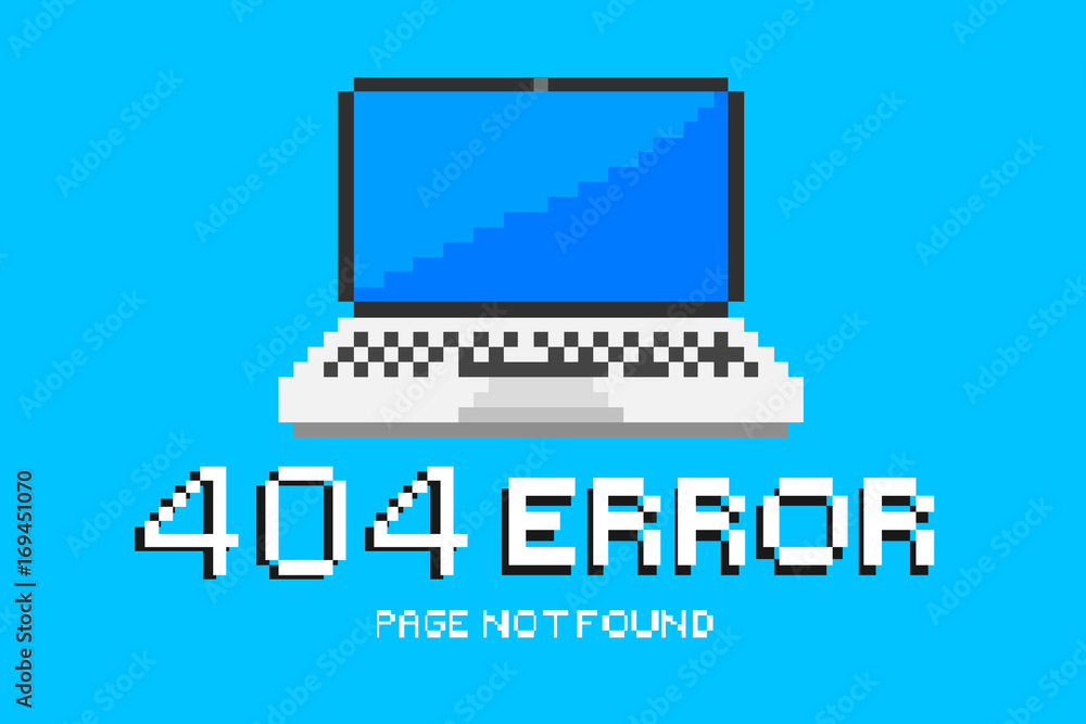 Poster 404 error not found page in 8 bit design vector