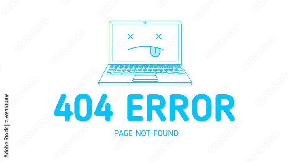 Poster 404 error with icon notebook design template for website with white background graphic