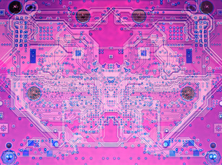 Purple circuit board of a modern computer IT component used in powerful server, Depp learning and artificial intelligence machines