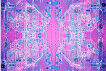 Purple circuit board of a modern computer IT component used in powerful server, Depp learning and artificial intelligence machines
