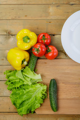 Vegetable salad with cheese and quail eggs