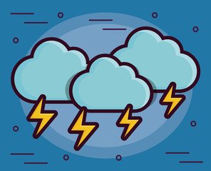 clouds and bolts icon over blue background colorful design vector illustration