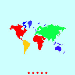 Fototapeta na wymiar World map set it is color icon .