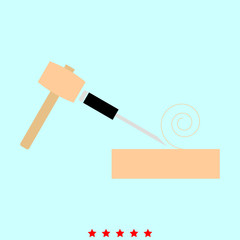Hammer and wood carpentry  set  it is color icon .
