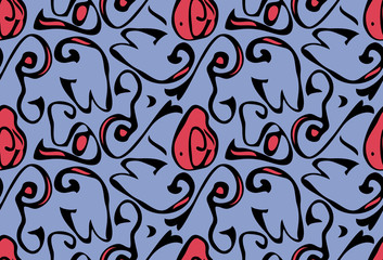 Abstract roughly curved shapes red and blue