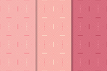 Geometric cherry pink set of seamless patterns