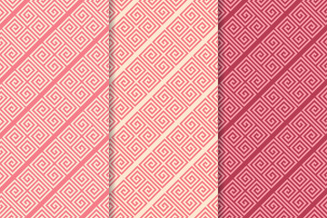 Geometric cherry pink set of seamless patterns