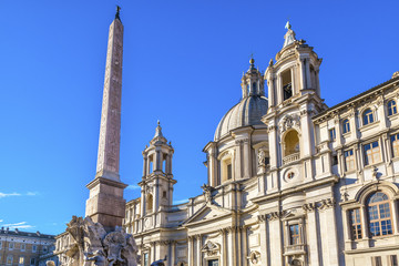 Fototapeta na wymiar Saint Agnese In Agone Church Obelisk Piazza Navona Rome Italy