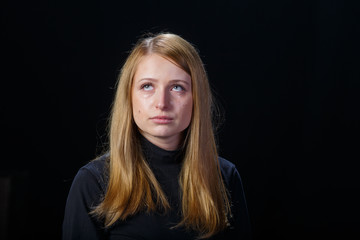 Naklejka premium Sad young girl blonde hair crying