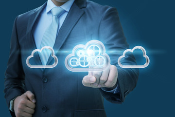 Businessman selects a data cloud .