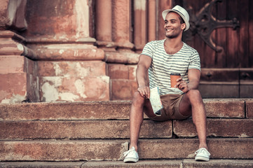 Afro American man in city