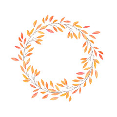 Fototapeta na wymiar Hand drawn watercolor illustration. Autumn Wreath. Fall leaves. Perfect for wedding invitations, greeting cards, blogs, prints and more